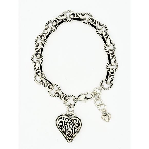 Brighton Bibi Scroll Link Bracelet (Retired) Reversible Crystal Heart Charm  EUC - Picture 2 of 9